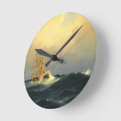 大西洋で嵐に巻き込まれた船海 ラウンド壁時計 (傾斜)