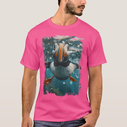 大西洋のパフィンダイビングシー Tシャツ (正面)