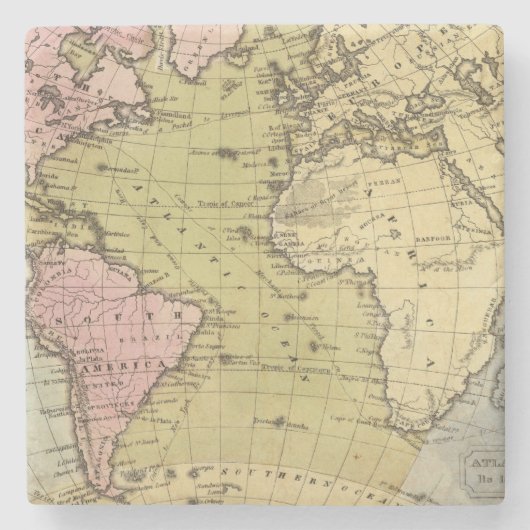 大西洋の地図書の地図 ストーンコースター (正面)