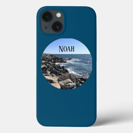 大西洋の岩が多い海岸の青い円形写真 Case-Mate iPhoneケース (裏面)