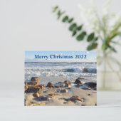 大西洋の海波の写真クリスマス シーズンポストカード (スタンド正面)