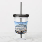 大西洋の海波の写真ハッピー・リタイア アクリルタンブラー (正面)