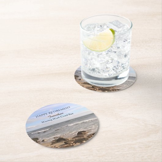 大西洋の海波の写真ハッピー・リタイア ラウンドペーパーコースター (インサイチュ)