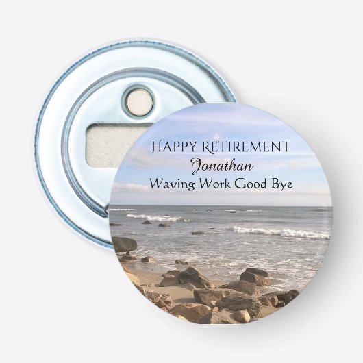 大西洋の海波の写真ハッピー・リタイア 栓抜き (正面)