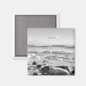 大西洋の海波の白黒写真 マグネット (正面/裏面)