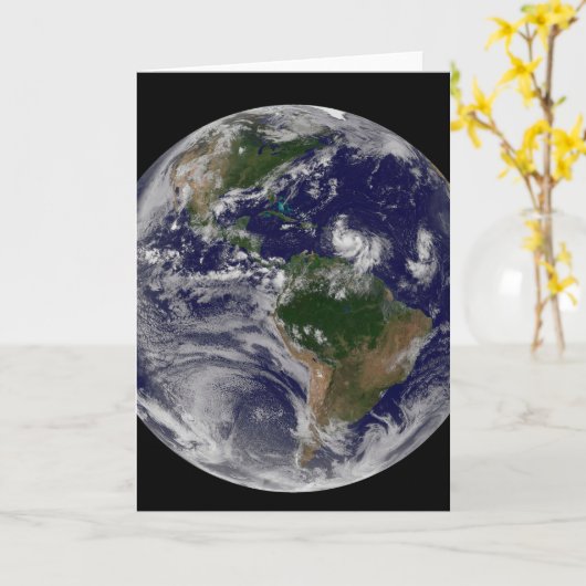 大西洋の熱帯性嵐のある完全な地球 カード (黄色い花)