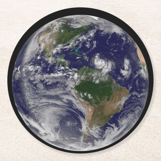 大西洋の熱帯性嵐のある完全な地球 ラウンドペーパーコースター (正面)