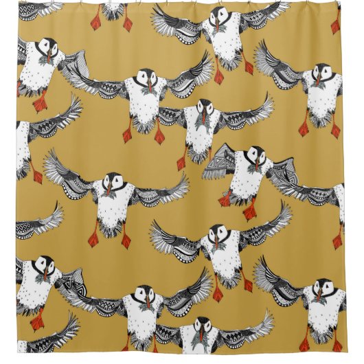 大西洋パフィン金ゴールド シャワーカーテン (正面)