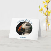 大西洋パフィン鳥誕生日野生生物フォトカード カード (黄色い花)