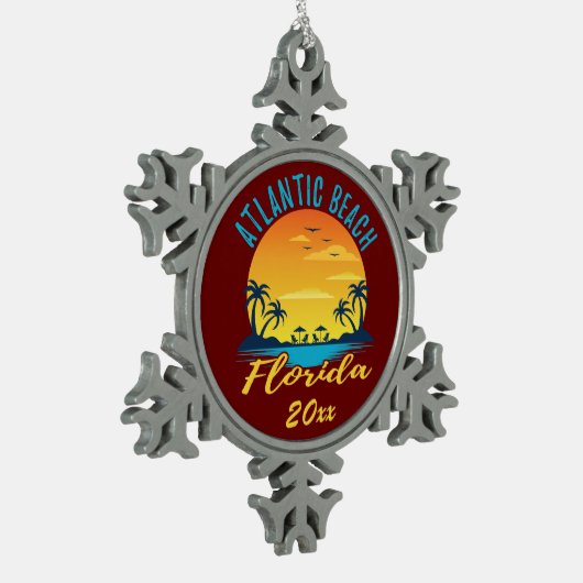 大西洋ビーチフロリダパームツリーズサンセット スノーフレークピューターオーナメント (左)