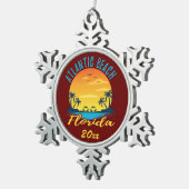 大西洋ビーチフロリダパームツリーズサンセット スノーフレークピューターオーナメント (右)