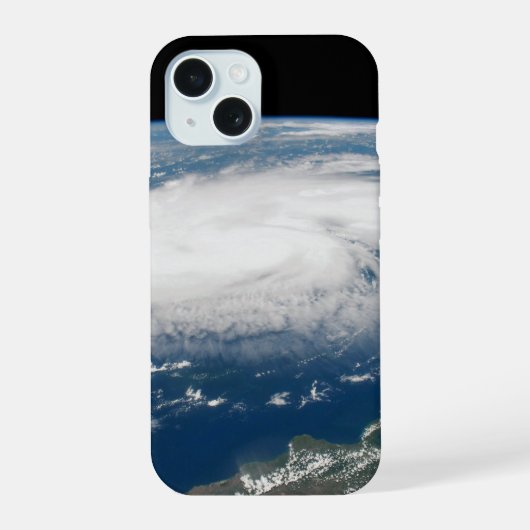 大西洋上のハリケーン・ドリアン iPhone 15ケース (裏面)