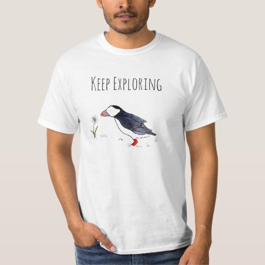 大西洋保のパフィンとのレタリングの探索 ベビーTシャツ (正面)