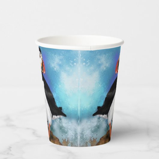 大西洋産パフィンの鳥 – ピエロ絵を描ビーク – 's 紙コップ (右)