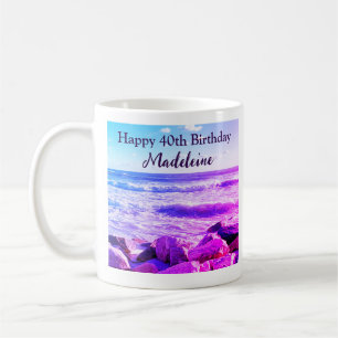 大西洋産海波の写真40th Birthday Purple コーヒーマグカップ