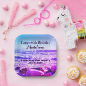 大西洋産海波の写真40th Birthday Purple ペーパープレート (パーティー)