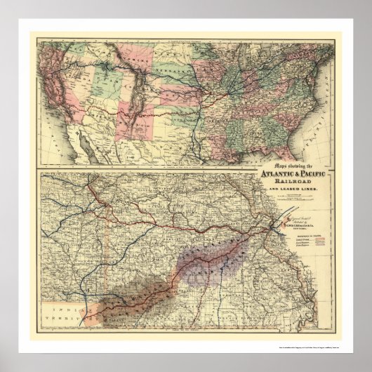 大西洋・太平洋鉄道の地図1873 ポスター (正面)