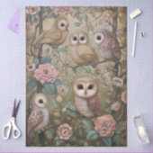 大規模なウッドランドの森の花模様とフクロスデクページ 薄葉紙 (クラフト)