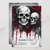 大規模なスカルとバラのゴシック結婚 招待状 (正面/裏面)
