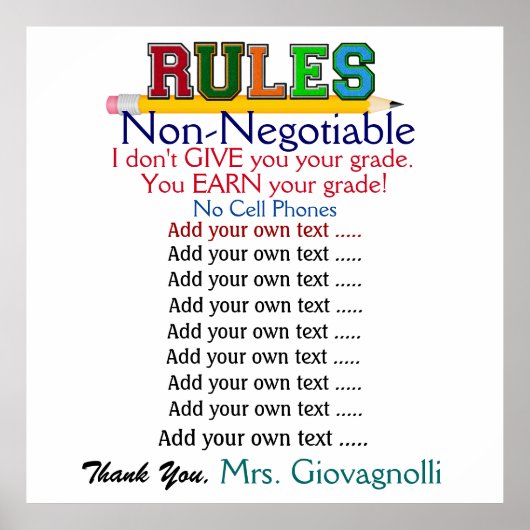 大規模なバージョンの先生教室の規則ポスター ポスター (正面)