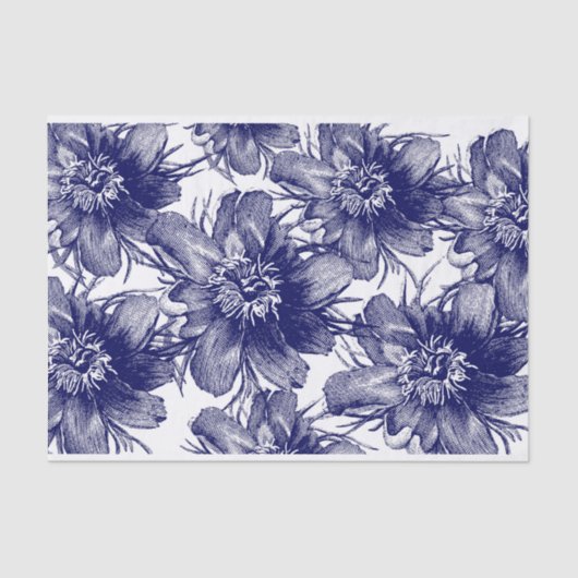 大規模なブルーフラワーラインアートの分離 薄葉紙 (正面)