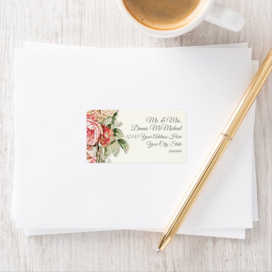 大規模な差出人住所エレガントヴィンテージ赤面バラ ラベル (インサイチュ)