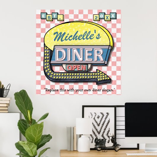大規模な独自のカスタムレトロ50のダイナーサインを作成 ポスター (ホームオフィス)