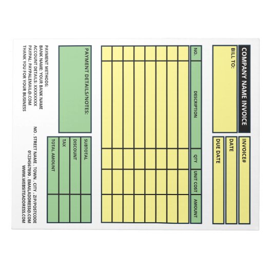 大規模プロフェッショナルビジネス請求書/見積 ノートパッド (正面)