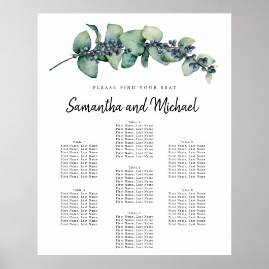 大規模ユーカリプタスベリー7テーブル座席表 ポスター (正面)