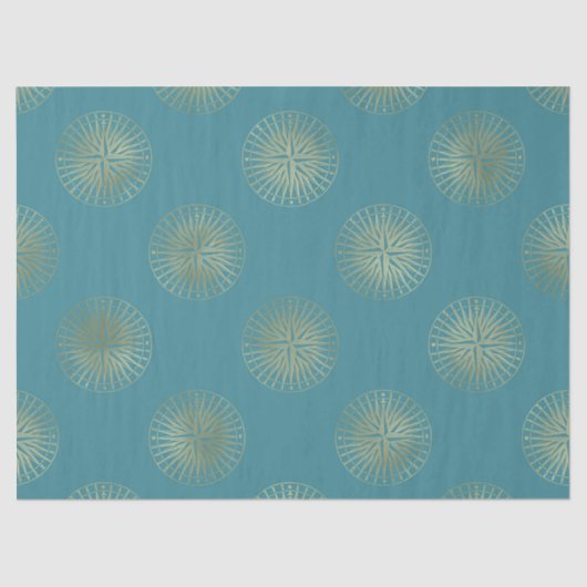 大規模金ゴールドコンパスオンティール(緑がかった色)デコパージ 薄葉紙 (正面)