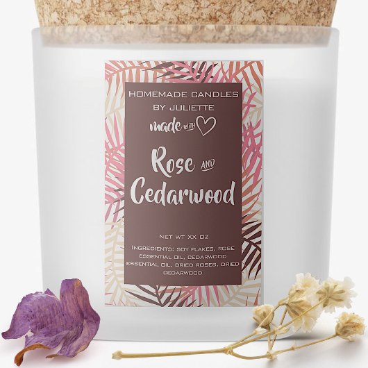 大豆キャンドルトロピカル葉ピンクブルゴーニュ包装 フードラベル