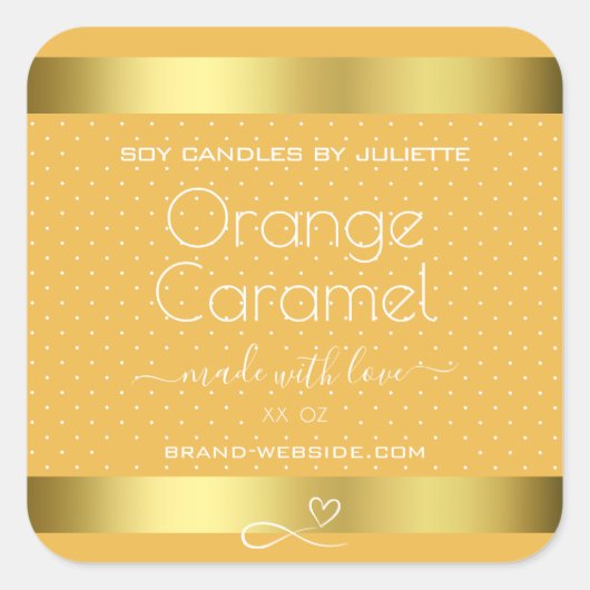 大豆キャンドル包装ラベル金ゴールドオレンジキャラメル スクエアシール (正面)