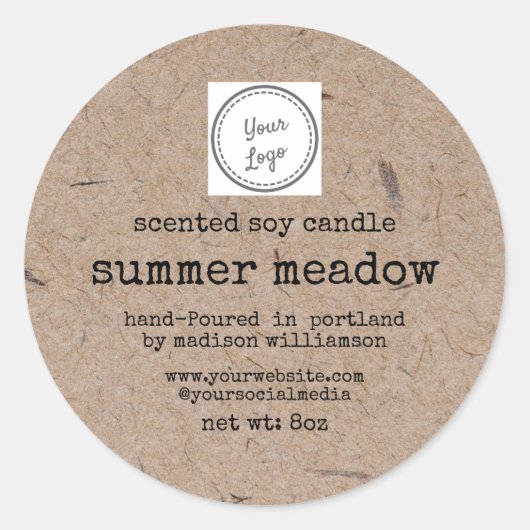 大豆キャンドル |クラフト紙 |ロゴ3インチの追加 ラウンドシール (正面)