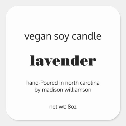 大豆キャンドル |シンプル白黒カスタム3インチ スクエアシール (正面)