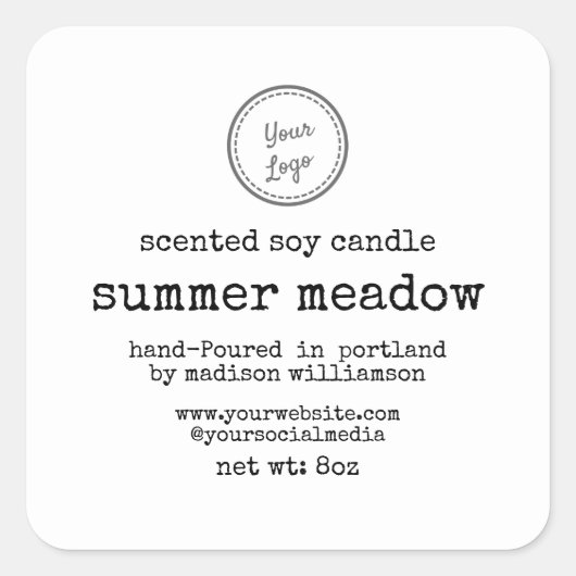 大豆キャンドル |タイプライター文字 |ロゴの追加 スクエアシール (正面)