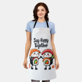 大豆ハッピーズすしかわいい食日本の品 エプロン (着用した状態)