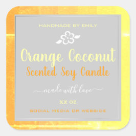 大豆モダンろうそく包装ラベルオレンジ灰色 スクエアシール
