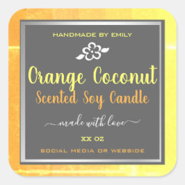 大豆モダンろうそく包装ラベルオレンジ灰色 スクエアシール