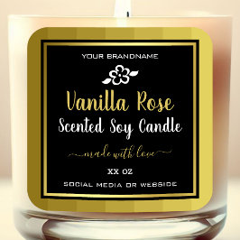 大豆モダンろうそく包装ラベル金ゴールドと黒 スクエアシール