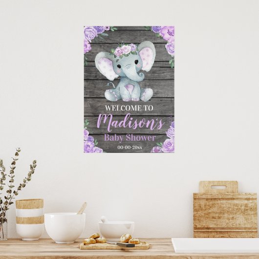 大象ウェルカムサイン、ガールシャワーポスター ポスター (キッチン)
