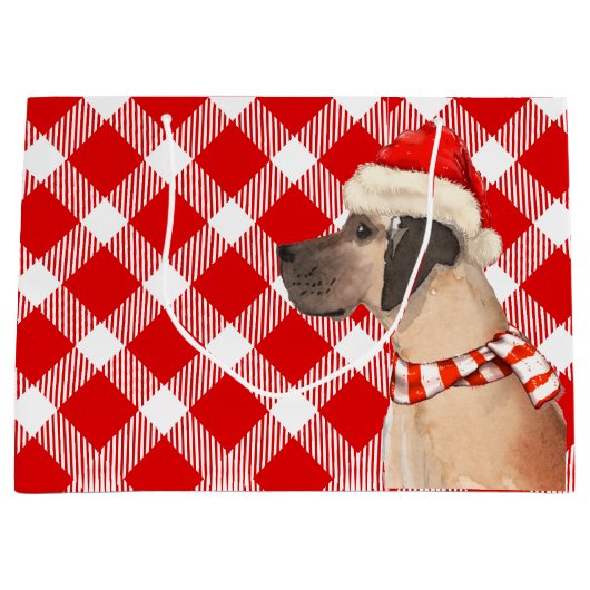 大赤と白犬のクリスマスとプレイド ラージペーパーバッグ (正面)