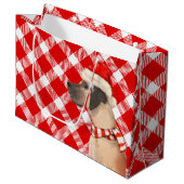 大赤と白犬のクリスマスとプレイド ラージペーパーバッグ (正面アングル)