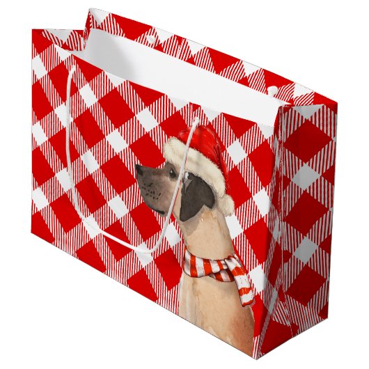 大赤と白犬のクリスマスとプレイド ラージペーパーバッグ (正面アングル)