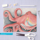 大赤太平洋タコ水彩画 薄葉紙 (クラフト)