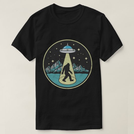 大足の誘拐！ヴィンテージサスカッチとUFOエイリアンG Tシャツ (デザイン正面)