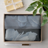大輪の白、青、黒の芍薬アート、ムーディーな花柄 薄葉紙 (ギフト)