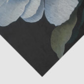 大輪の白、青、黒の芍薬アート、ムーディーな花柄 薄葉紙 (詳細)