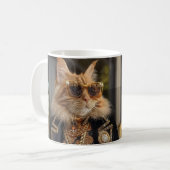 大邸宅の前に立つ豊かな猫 コーヒーマグカップ (正面左)