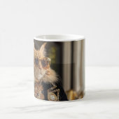 大邸宅の前に立つ豊かな猫 コーヒーマグカップ (中央)