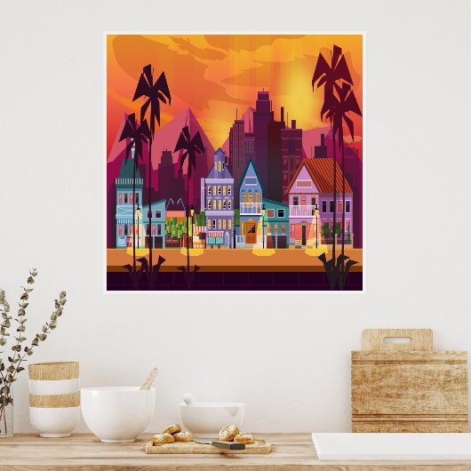 大都会と街のシーンアートポスター ポスター (キッチン)